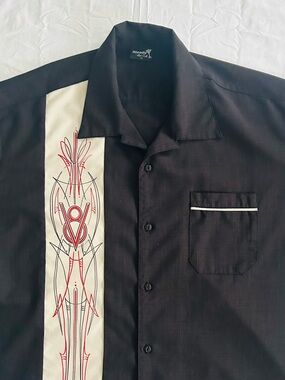 Retro 50’s Steady Clothing V8 Pinstripe Panel Bowling Shirt